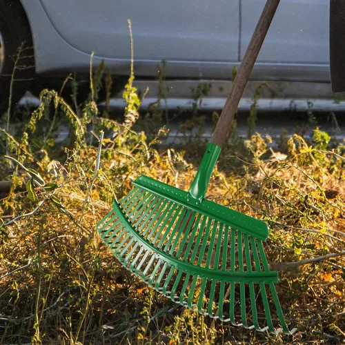Vista 2 de INOOMP Rastrillo de hojas para césped, herramienta de jardinería resistente, dientes para una limpieza eficiente de hojas y desechos, diseño