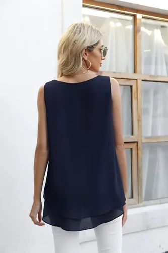Vista 5 de Timeson - Camiseta de gasa sin mangas, blusa casual de doble capa para mujer