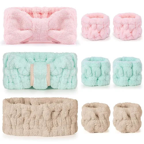 Vista 12 de DiyJibb Diadema de spa de 9 piezas para lavar la cara, cuidado de la piel, diadema y pulsera, para mujeres, adolescentes, niñas, para lavar la cara