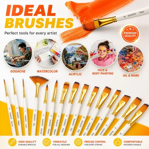 Vista 4 de DUGATO Juego de 15 pinceles para pintura artística con estuche emergente, cuchillo de paleta y esponjas, pelo de nailon para pintura acrílica, óleo