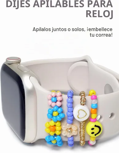 Vista 3 de Heesch Dijes Elásticos con Cuentas para Correa de Reloj Compatibles con Apple Watch de 38/40/41/42/44/45/49mm, Lindas Cuentas Decorativas Anillos