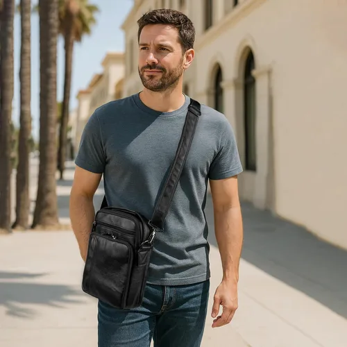 Vista 6 de Leather Small Messenger for Men - Women Shoulder Chest Travel Bag - Crossbody Bag