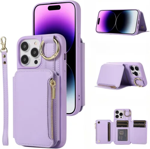 Vista 10 de UEEBAI Funda tipo cartera cruzada para iPhone 13 Pro Max de 6.7 pulgadas, tarjetero con función atril y bloqueo RFID, funda de piel sintética