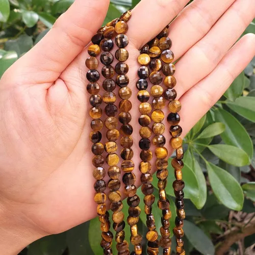 Vista 5 de Adabele GZ13-10 - 3 hebras de piedras preciosas de ojo de tigre amarillo natural de 0.236 pulgadas (0.236 in) facetadas, cuentas sueltas y redondas