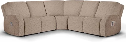 Vista 9 de Fundas de sofá modular de gran tamaño en forma de L para sofá reclinable de 5 asientos, fundas seccionales lavables y suaves extra grandes con Negro