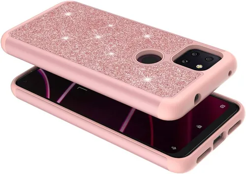 Vista 5 de Funda protectora para T-Mobile Revvl 5G con protector de pantalla y protector de pantalla brillante de goma con diamantes brillantes para niñas