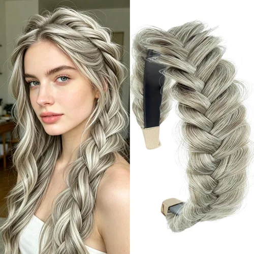 Vista 16 de Diadema Ancha Trenzada Aro Accesorios de Moda para el Cabello Banda Elástica Antideslizante para Mujeres y Niñas (Color Bronce Antiguo)