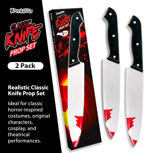 Vista 2 de Kangaroo 2 piezas de cuchillo falso de plástico clásico para Halloween Plateado - Paquete de 2