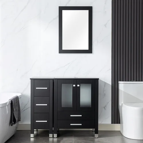 Vista 25 de LUCKWIND 36" Bathroom Vanity Combo with Sink, 24"+12.6" Width, Painted Bathroom Storage Cabinet with 5 Drawers, Including Tempered Glass Round