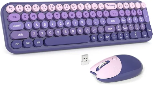 Vista 12 de MOFII Combo de teclado y mouse inalámbricos, teclado pequeño compacto con impresión grande, teclado retro de máquina de escribir de 2.4 GHz, mouse