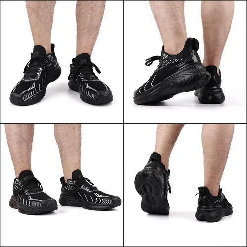Vista 6 de Tenis acolchados para caminar y correr para hombre, suela gruesa, peso ligero y transpirable para correr todos los días, entrenamiento, atletismo