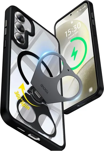Vista 9 de Funda para Samsung Galaxy S24+ Plus, compatible con MagSafe, con soporte de anillo magnético giratorio de 360° [carga inalámbrica], soporte de Negro
