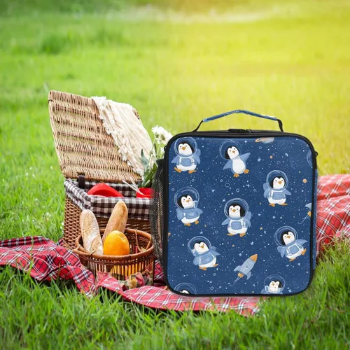 Vista 6 de ZZXXB Penguin I'm In Space - Lonchera térmica reutilizable, bolsa térmica térmica con correa para el hombro, bolsa de picnic de viaje al aire libre