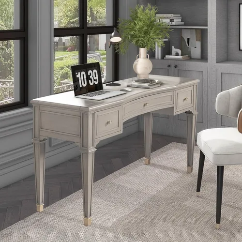 Vista 2 de JTH Luxe Dauphin - Escritorio ejecutivo de madera con 3 cajones, 55 pulgadas, madera de cachemira gris