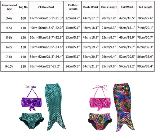 Vista 7 de TFJH E Traje de baño de 3 piezas para niñas y niñas, bikini con cola de pez de 3 a 10 años