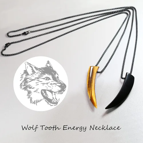 Vista 5 de KVREET Collar con dije de piedra de diente de lobo a juego para parejas de hombres y mujeres