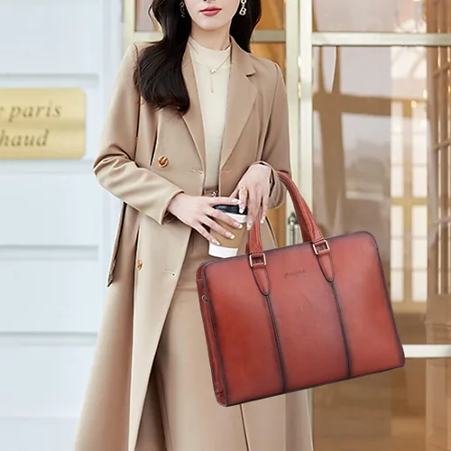Vista 7 de Banuce Full Grains - Maletín de cuero italiano para mujer, bolsos y monederos de 14 pulgadas, bolsas de negocios para laptop, bolsa de trabajo