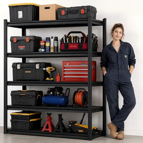 Vista 18 de Estantería resistente, estantes de garaje de 5 niveles de 40 pulgadas de ancho, estante de almacenamiento de metal ajustable para garaje, cocina
