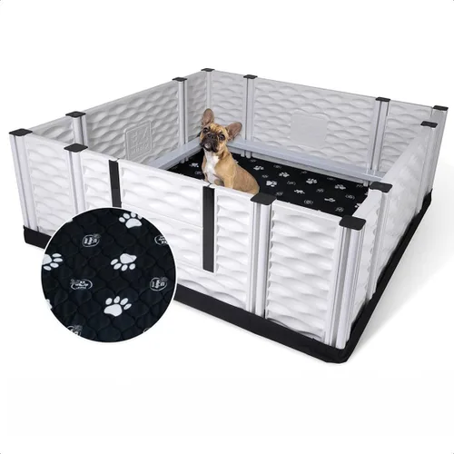 Vista 24 de EZwhelp EZclassic 28"x28"x18" Caja de parto acolchada pequeña para perros con rieles, suministros para parto de cachorros, almohadilla negra