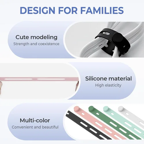 Vista 5 de Paquete de 10 bridas de silicona reutilizables, organizador de cables ajustables para auriculares, cargador de teléfono, cables de computadora