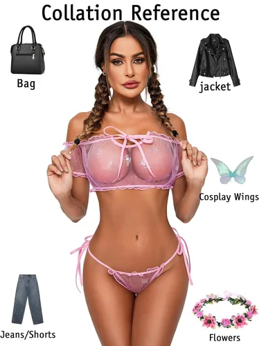 Vista 60 de Avidlove - Conjunto de brasier y braga con volantes, conjunto de lencería tipo babydoll de malla