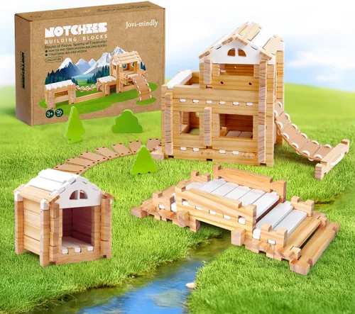 Vista 12 de Jovi-mindly &Notchies - Juego de 63 bloques de madera para principiantes, juguetes de aprendizaje preescolar, bloques de madera para niños a partir