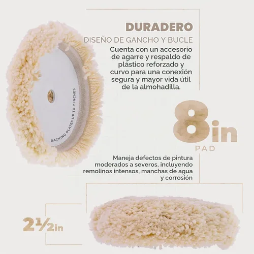 Vista 3 de Almohadilla para pulir de gancho y lazo para cortar y pulir compuestos, 100 % lana, de 8 pulgadas