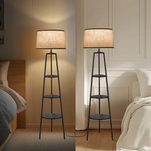 Vista 3 de EOEYYOYB Lámparas de pie con estante de 3 niveles para sala de estar, lámpara de pie moderna con bombilla LED de 3 temperaturas de color, lámparas
