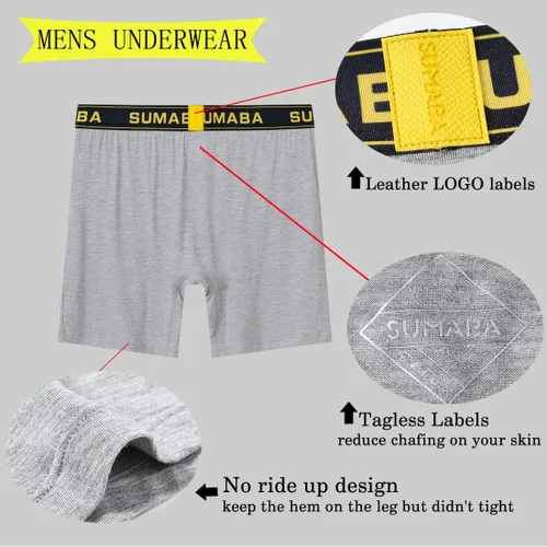 Vista 4 de Calzoncillos tipo bóxer de pierna larga para hombre, con bolsa que no se sube, de bambú, transpirables
