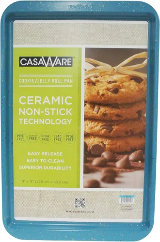 Vista 2 de CasaWare Sartén antiadherente con revestimiento de cerámica para galletas/gelatina de 11 x 17 pulgadas (granito azul)