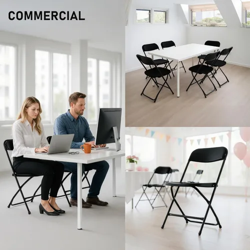 Vista 6 de SEALAMB Sillas plegables de plástico, paquete de 10, sillas negras portátiles comerciales para interiores y exteriores, para oficina en casa, boda