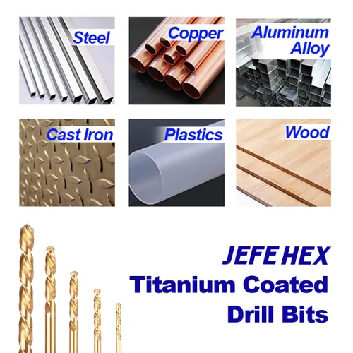 Vista 6 de JEFE HEX 12 brocas de vástago hexagonal de 1/16 pulgadas para cambio rápido, revestimiento de titanio HSS, punta dividida de 135 grados, ideal