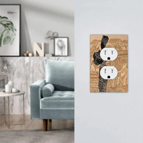Vista 5 de Decorative Outlet Covers African Woman Zebra Elephants Black Girl 1 Gang Duplex Light Switch Cover Plate Unique Wall Plates for Electrical Outlets