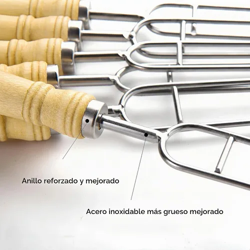 Vista 2 de IMEEA Brochetas dobles para asar brochetas gruesas de acero inoxidable con mango de madera, 16.5 pulgadas