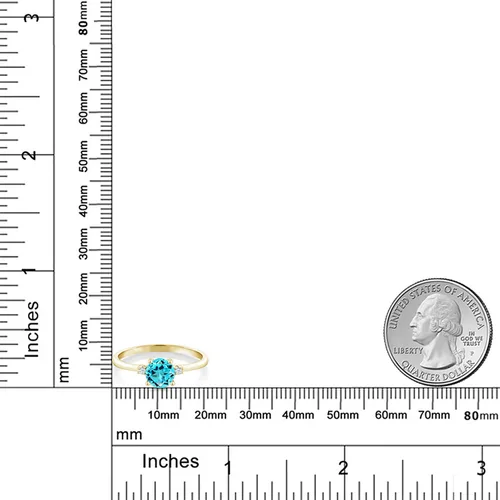 Vista 3 de Anillo solitario de compromiso de oro amarillo de 10 quilates con topacio azul suizo redondo de 0,93 quilates y zafiro blanco creado