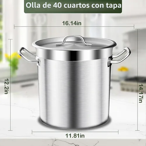 Vista 7 de Olla de acero inoxidable de 20 cuartos de galón con tapa, parte inferior de tres capas resistente de grado comercial olla grande y ollas para hervir