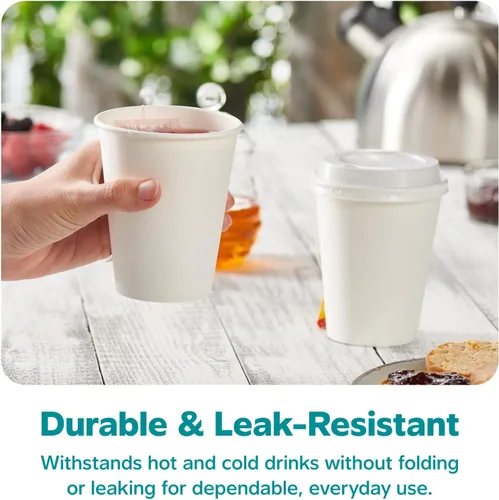 Vista 3 de GUSTO Vasos de papel blanco desechables de 12 oz [100 unidades] Tazas de café caliente Material ecológico, borde enrollado para tapas de 3.543 in