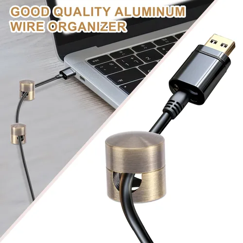 Vista 6 de 3 anclajes de cable para escritorio, soportes de cable de cargador de bronce