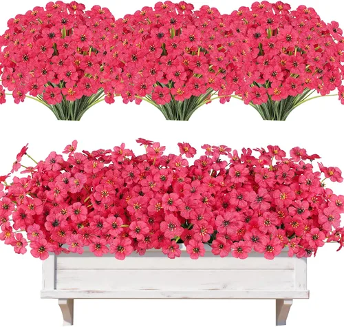 Vista 20 de AmyHomie 20 paquetes de flores artificiales para exteriores, resistentes a los rayos ultravioleta, no se decoloran, plantas de plástico, decoración