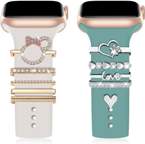 Vista 7 de Correa de reloj con abalorios, mejora tu correa de reloj con elegantes anillos decorativos compatibles con la correa de Apple Watch para iWatch
