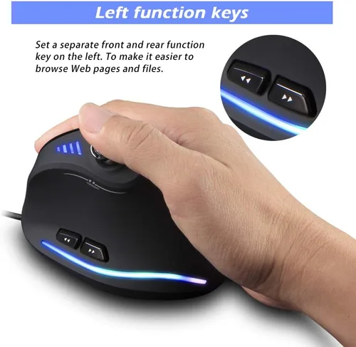 Vista 4 de Zeerkeer Ratón vertical ergonómico, mouse vertical con cable RGB para juegos con joystick, 10000 DPI máximo y 11 botones programables