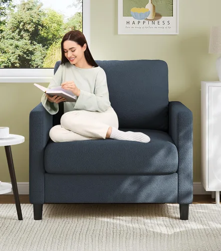Vista 29 de Welzona Loveseat, 51" Small L Shaped Couch, Comfy Teddy Love Seat with Ottoman Set, Tool-Free Setup Loveseat Sofa with Ottoman, All-Wood Small Sofa