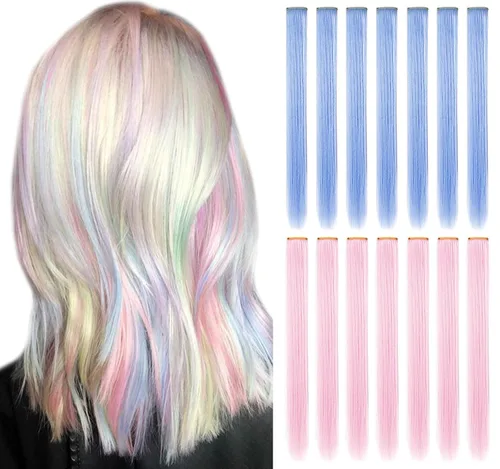 Vista 6 de Extensiones de cabello rosa ahumado con reflejos para fiesta de princesa, disfraz de Navidad para mujer (amarillo)