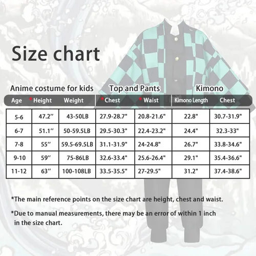 Vista 4 de Ahsapauk Disfraz de anime para niños, conjunto de traje de Halloween, uniforme de juego de rol Tanjiro Muichiro para niños y niñas Cosplay