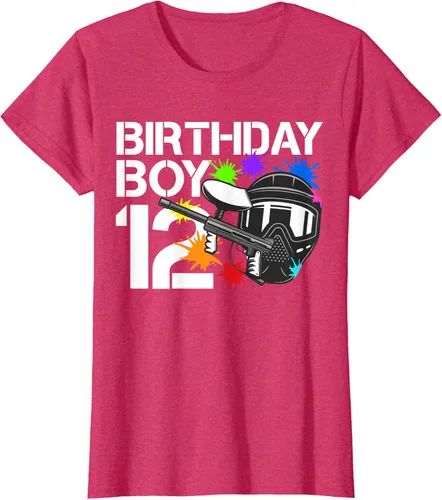 Vista 9 de 12th B-Day Paintball Birthday Party Boy 12 Year Old Funny T-Shirt, Negro