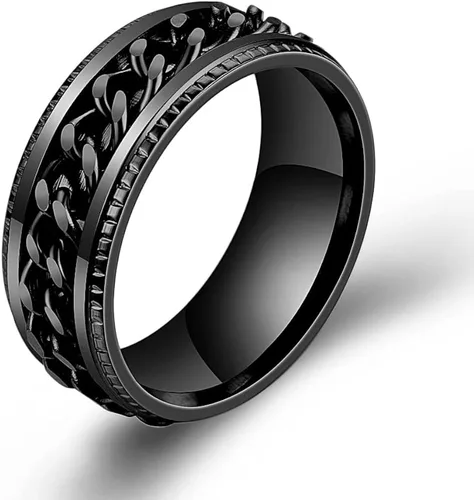 Vista 2 de COLORFUL BLING Anillo giratorio de acero inoxidable de 0.315in, antiansiedad, con borde acanalado, para hombres y mujeres, para aliviar la ansiedad