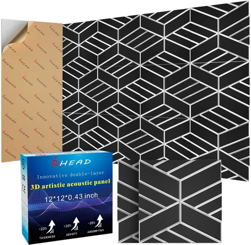 Vista 32 de Paneles Acústicos de Pared Grandes 47.2"x23.6"x1.57" Paquete de 4, Paneles de Prueba de Sonido DIY 3D con Ondas para Paredes, Paneles de Pared