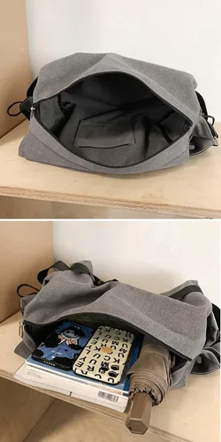 Vista 3 de Bolsa de mensajero de lona, bolso cruzado grande tipo hobo para mujeres y hombres, bolso de hombro de gran tamaño, bolso de viaje