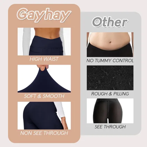 Vista 3 de GAYHAY Leggings acampanados con bolsillos para mujer, pantalones de yoga cruzados, cintura alta, control de abdomen, corte de bota, leggings