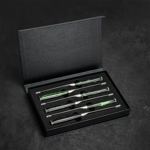 Vista 6 de SENKEN - Juego de cuchillos profesionales para carne con hermoso patrón grabado, colección Wasabi, acero de alto carbono dentado afilado y mango